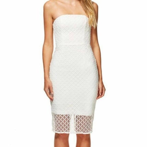 KOOKAI Lucia White Lace Overlay Strapless Midi Pencil Dress RRP$200 - Picture 2 of 10